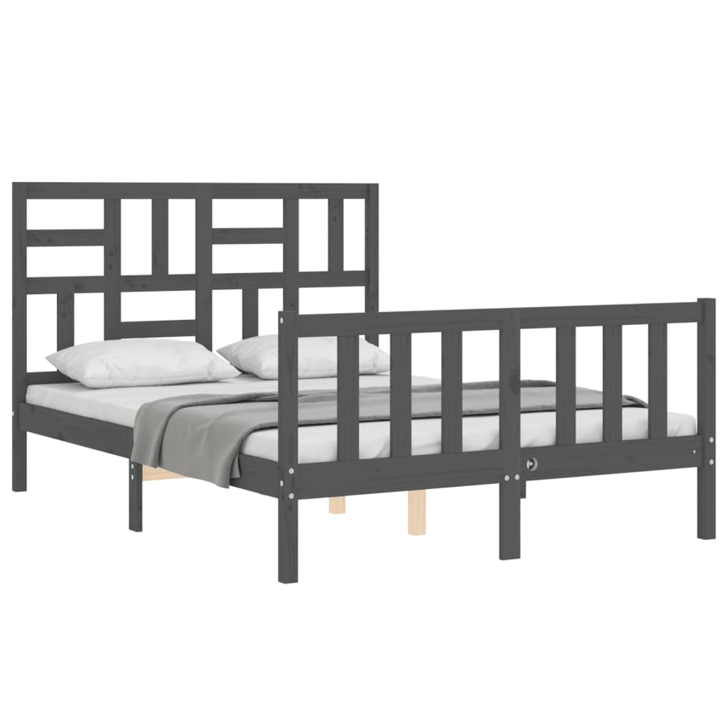 vidaXL Estrutura de cama com cabeceira 140x190 cm madeira maciça cinza