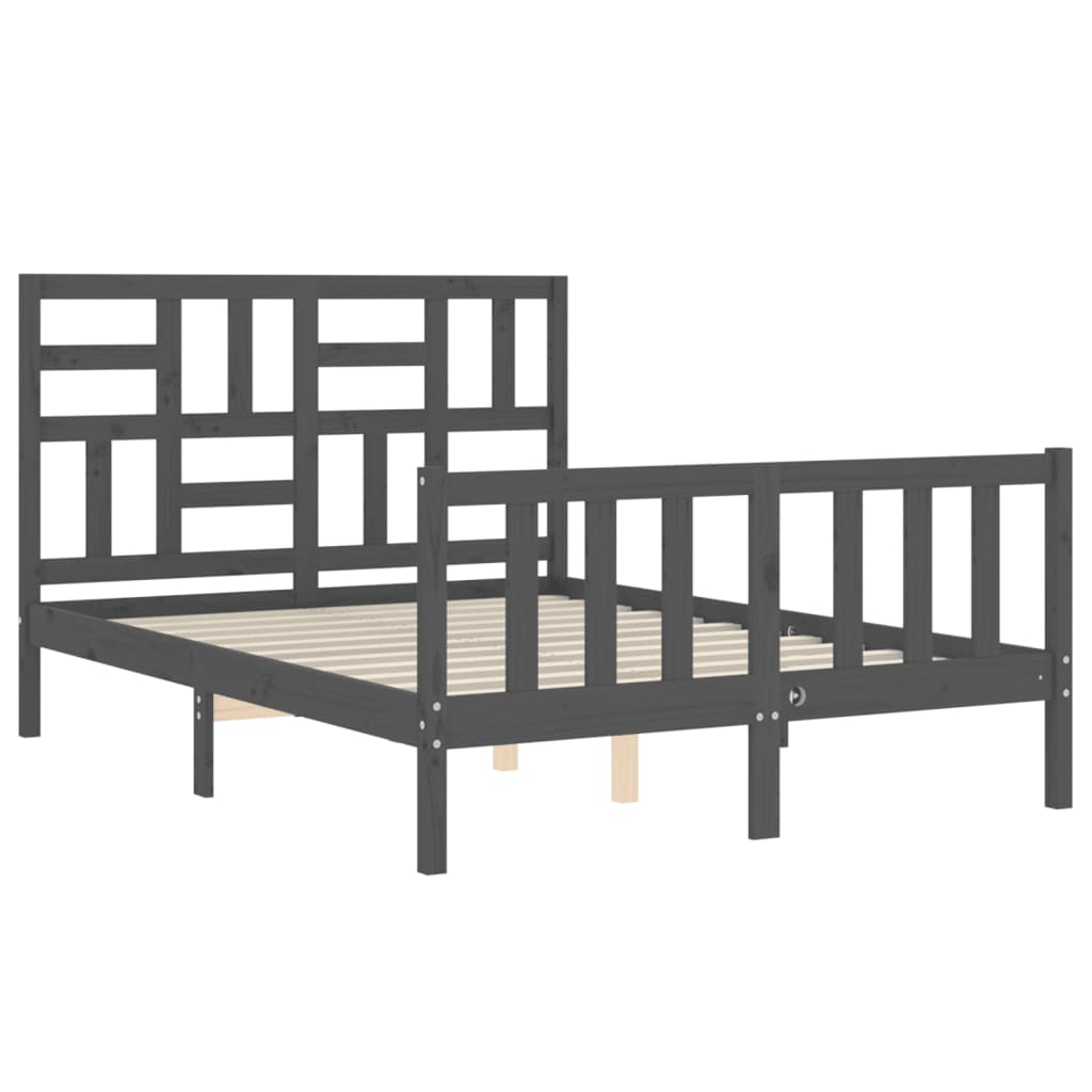 vidaXL Estrutura de cama com cabeceira 140x190 cm madeira maciça cinza