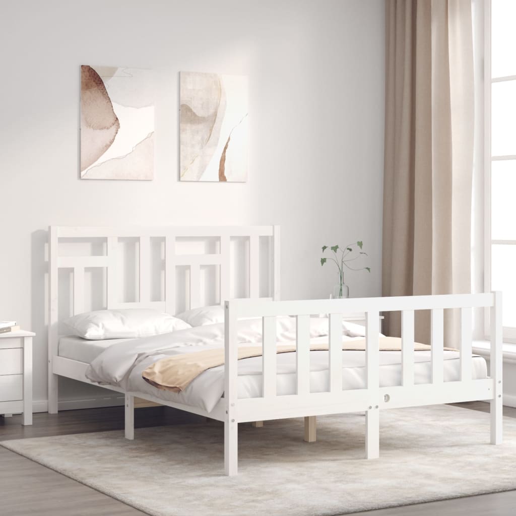 vidaXL Estrutura de cama com cabeceira 140x200cm madeira maciça branco