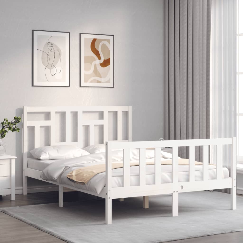 vidaXL Estrutura de cama com cabeceira 140x200cm madeira maciça branco