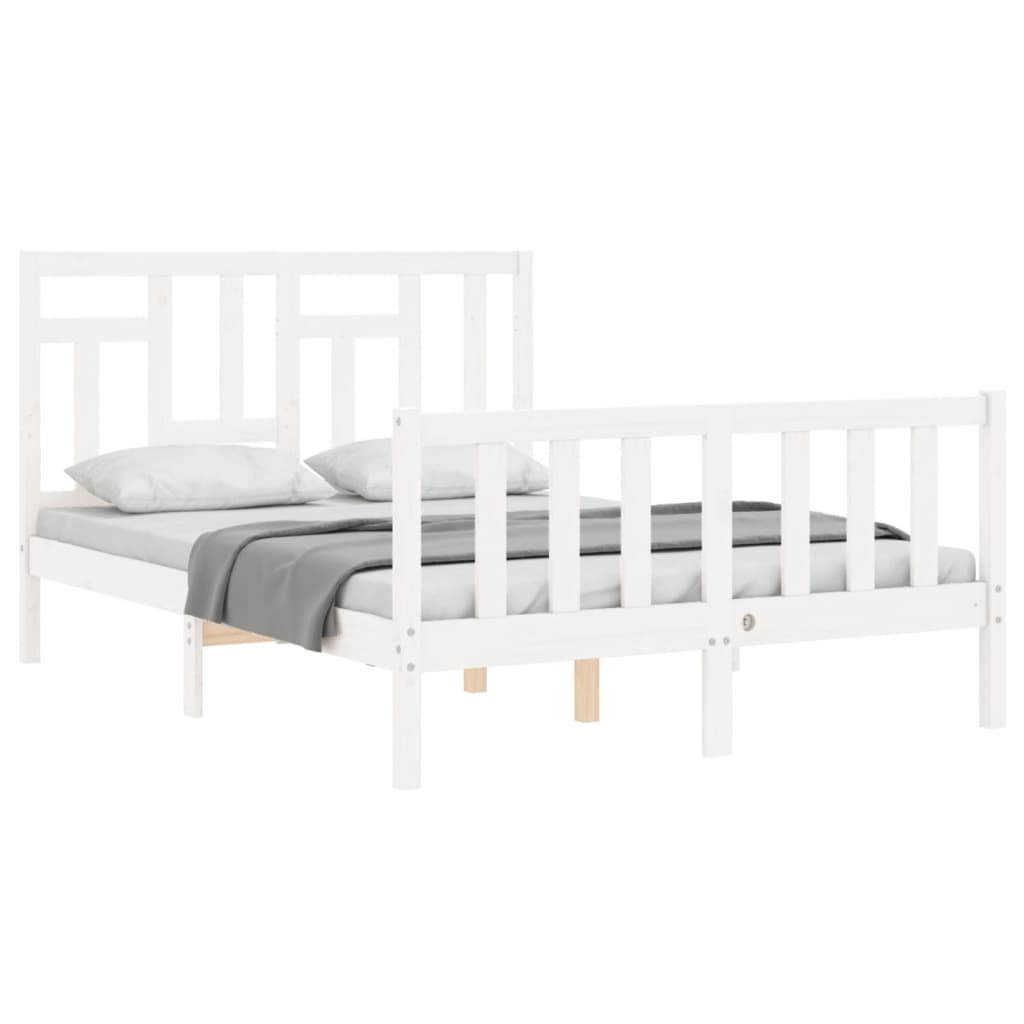 vidaXL Estrutura de cama com cabeceira 140x200cm madeira maciça branco