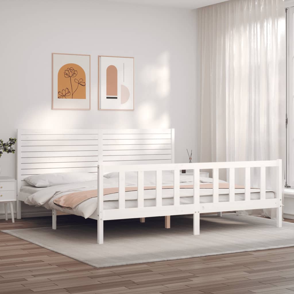 vidaXL Estrutura de cama com cabeceira 200x200cm madeira maciça branco