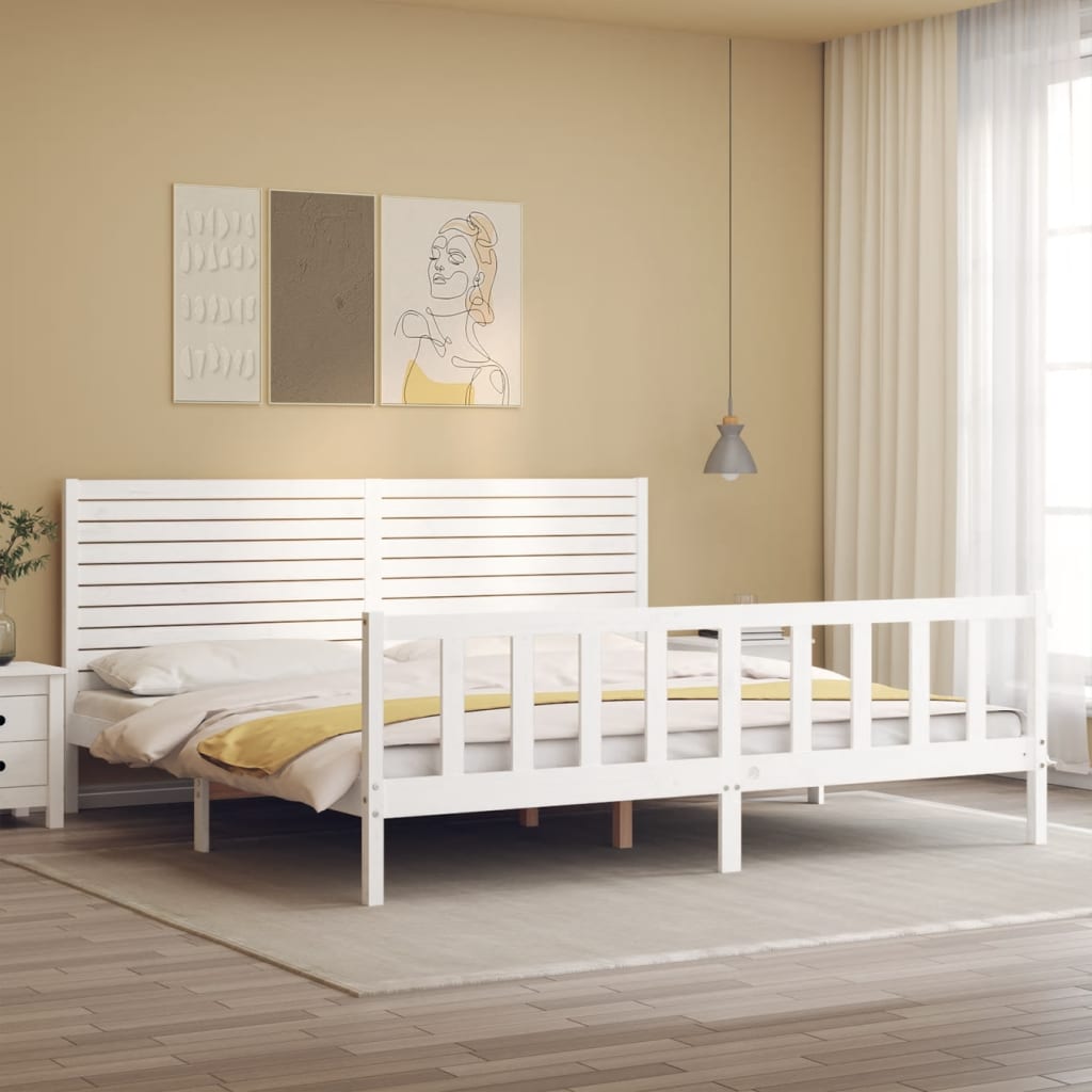 vidaXL Estrutura de cama com cabeceira 200x200cm madeira maciça branco