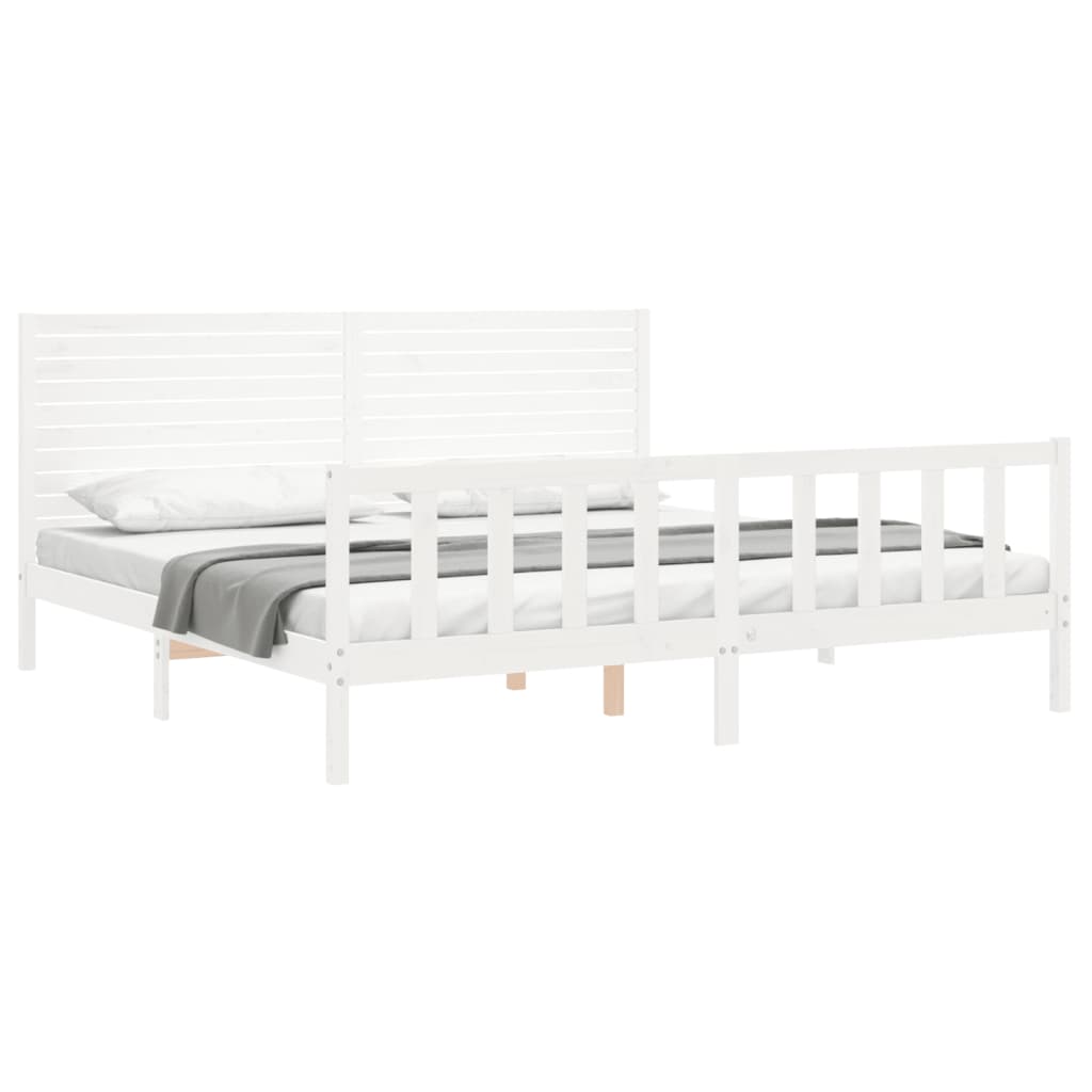 vidaXL Estrutura de cama com cabeceira 200x200cm madeira maciça branco