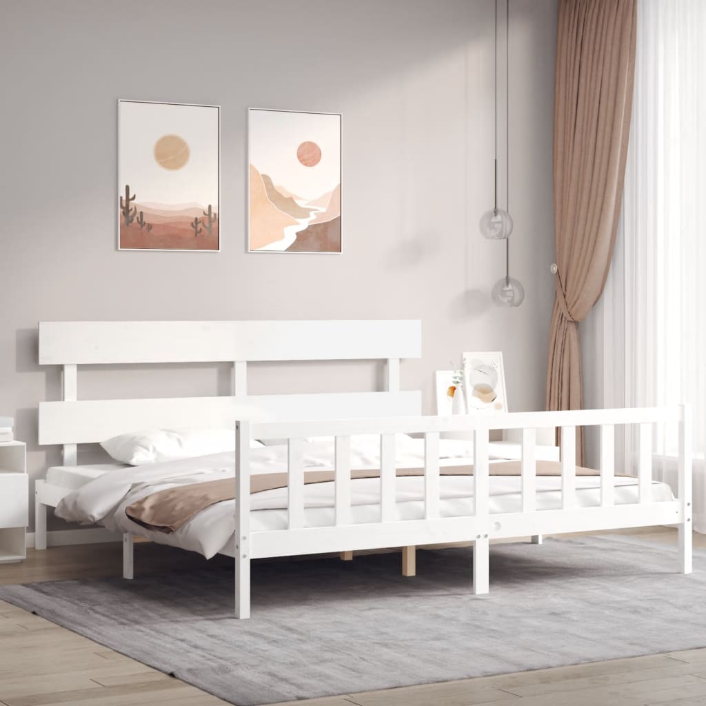 vidaXL Estrutura de cama com cabeceira 200x200cm madeira maciça branco