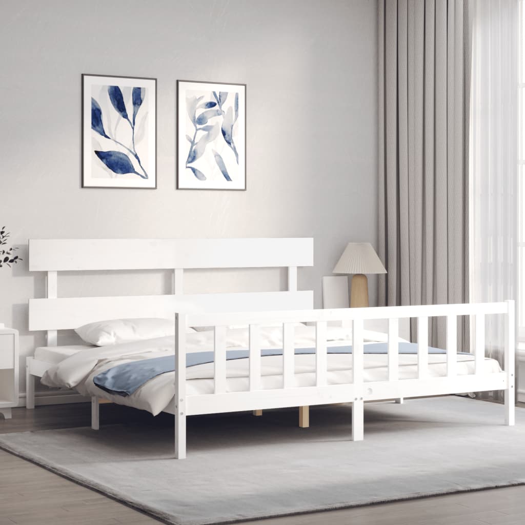 vidaXL Estrutura de cama com cabeceira 200x200cm madeira maciça branco