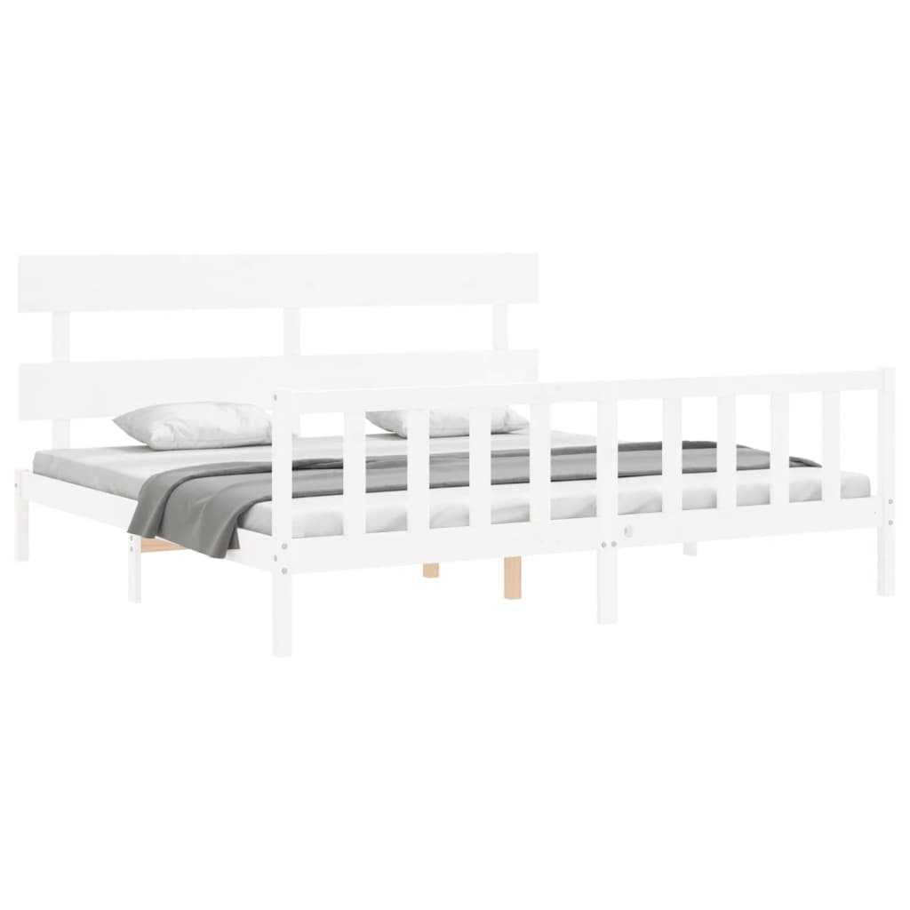 vidaXL Estrutura de cama com cabeceira 200x200cm madeira maciça branco