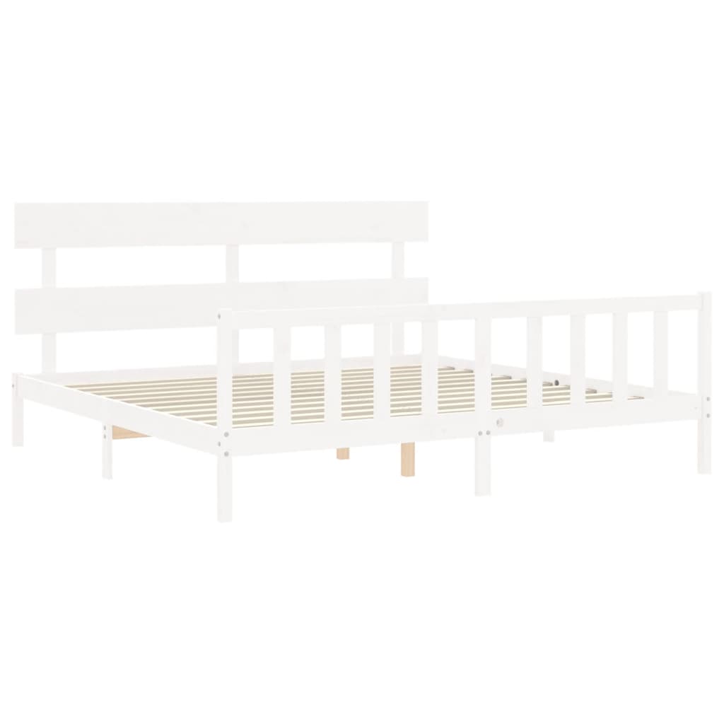 vidaXL Estrutura de cama com cabeceira 200x200cm madeira maciça branco