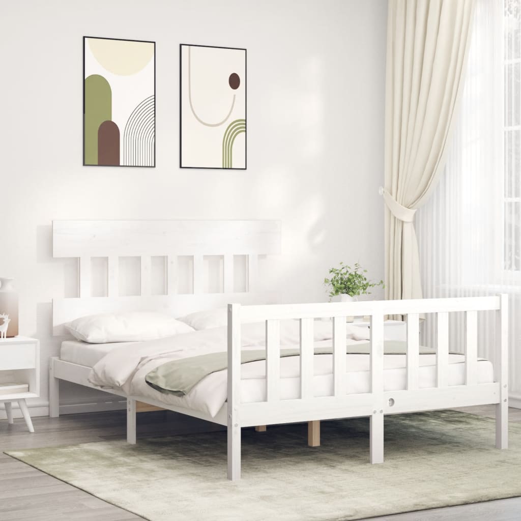 vidaXL Estrutura de cama com cabeceira 140x190cm madeira maciça branco