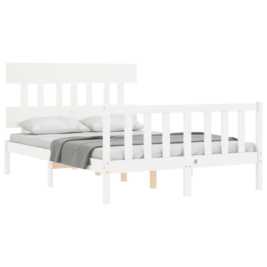 vidaXL Estrutura de cama com cabeceira 140x190cm madeira maciça branco