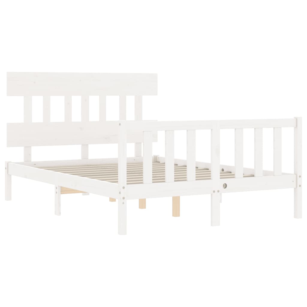 vidaXL Estrutura de cama com cabeceira 140x190cm madeira maciça branco