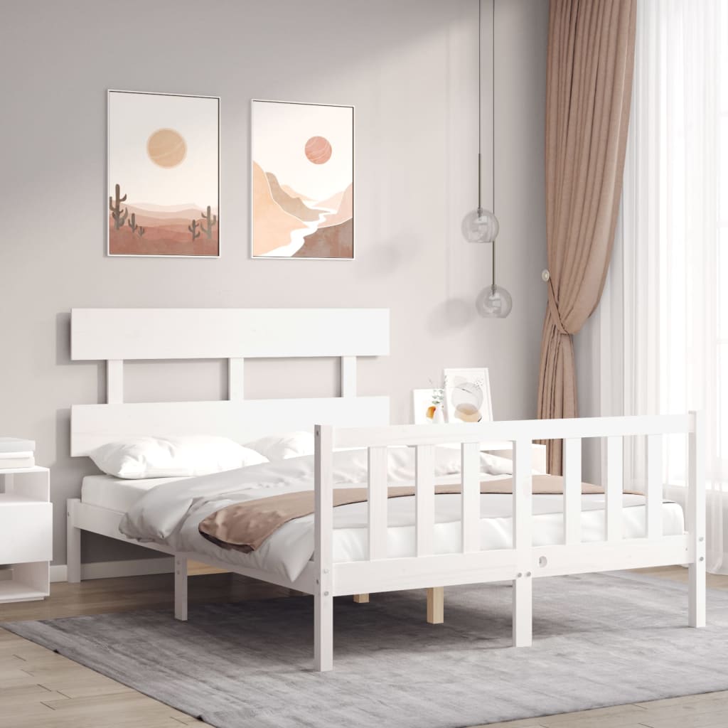 vidaXL Estrutura de cama com cabeceira 120x200cm madeira maciça branco