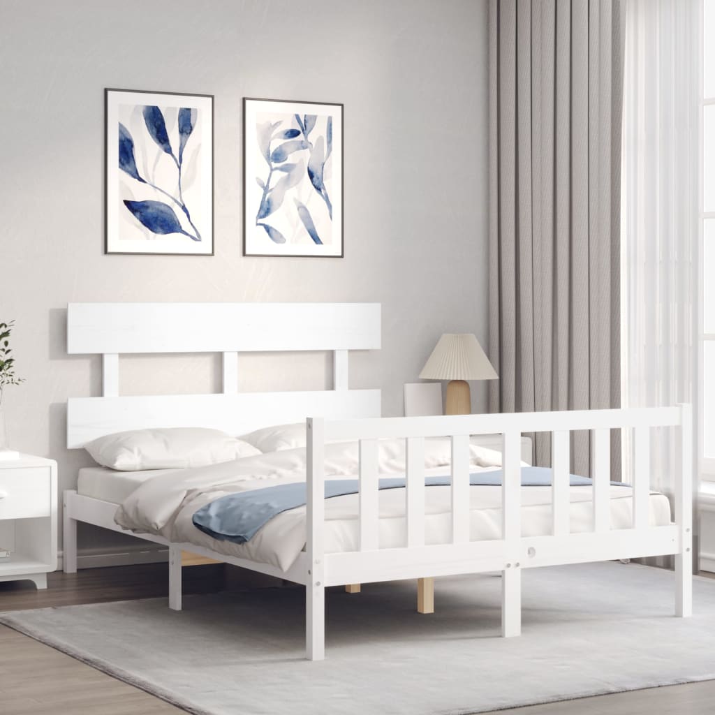 vidaXL Estrutura de cama com cabeceira 120x200cm madeira maciça branco