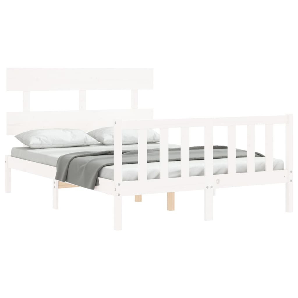 vidaXL Estrutura de cama com cabeceira 120x200cm madeira maciça branco