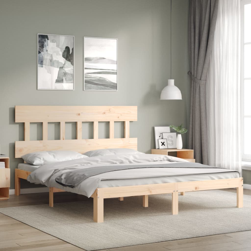 vidaXL Estrutura de cama com cabeceira 160x200 cm madeira maciça