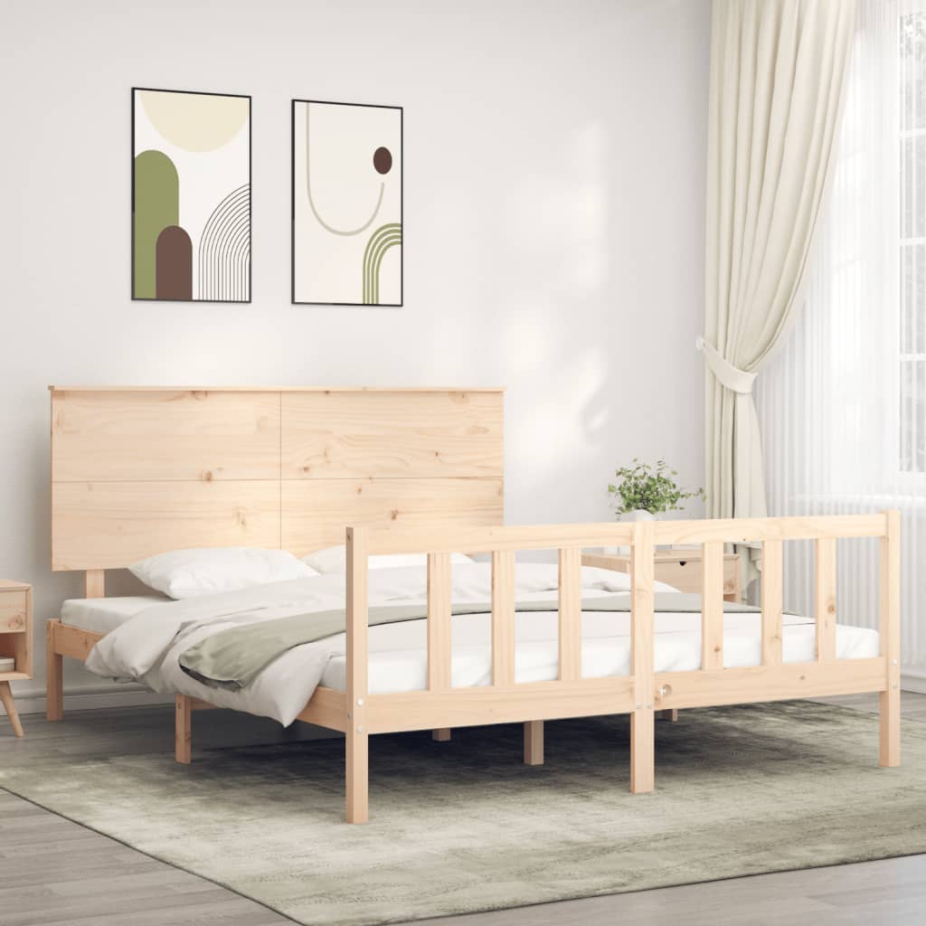 vidaXL Estrutura de cama com cabeceira 160x200 cm madeira maciça