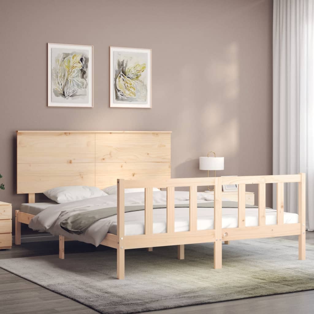 vidaXL Estrutura de cama com cabeceira 160x200 cm madeira maciça