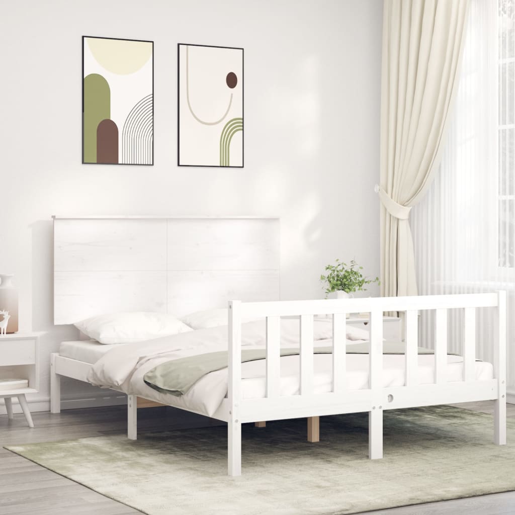 vidaXL Estrutura de cama com cabeceira 120x200cm madeira maciça branco