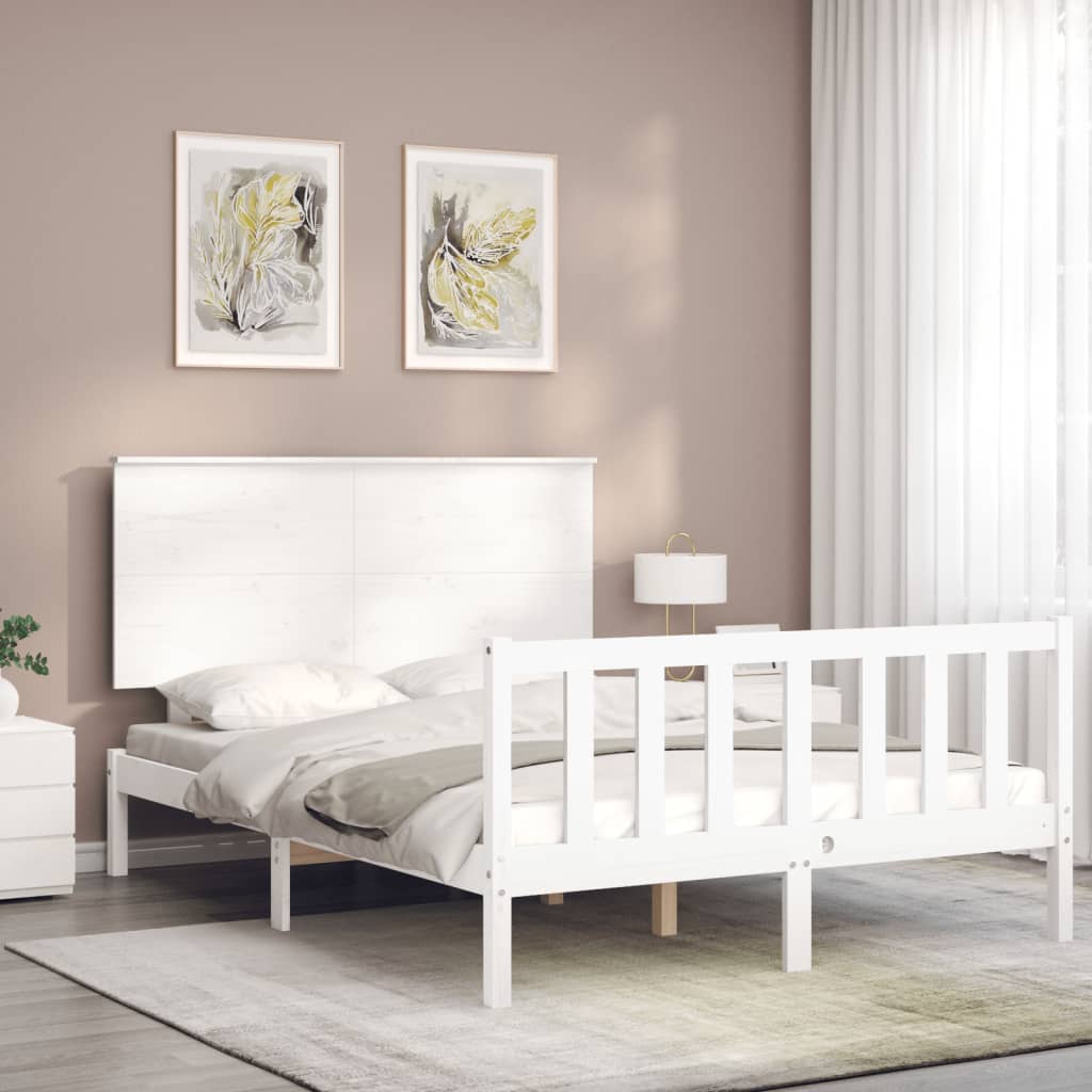 vidaXL Estrutura de cama com cabeceira 120x200cm madeira maciça branco