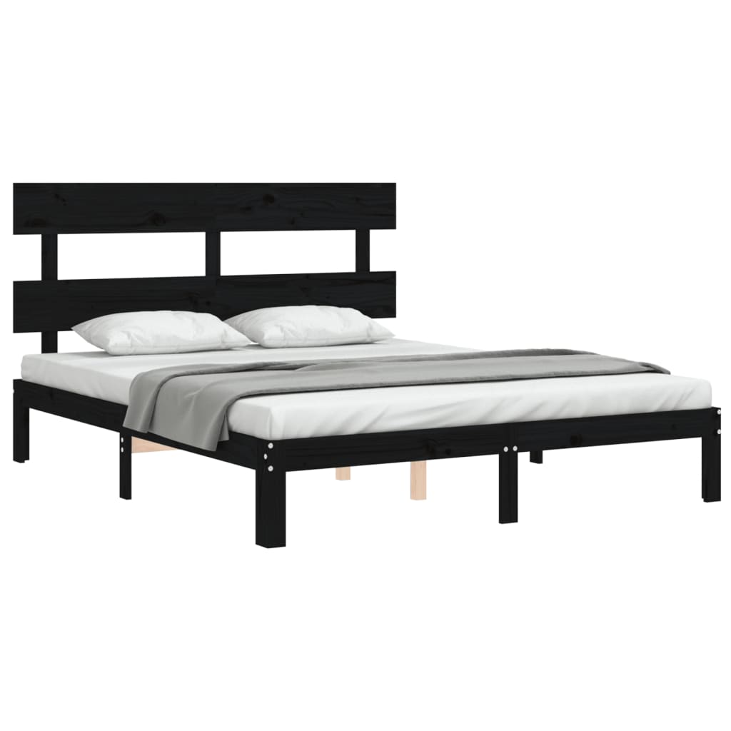 vidaXL Estrutura de cama King Size com cabeceira madeira maciça preto