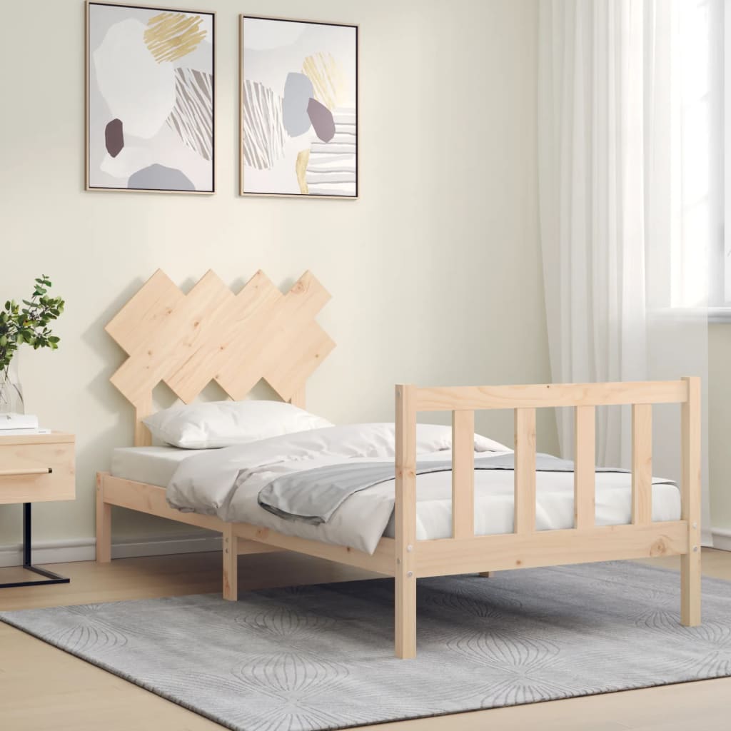 vidaXL Estrutura de cama com cabeceira 90x200 cm madeira maciça