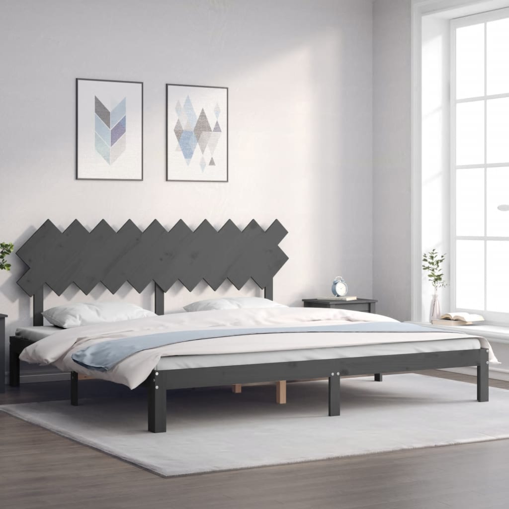 vidaXL Estrutura de cama com cabeceira 200x200 cm madeira maciça cinza