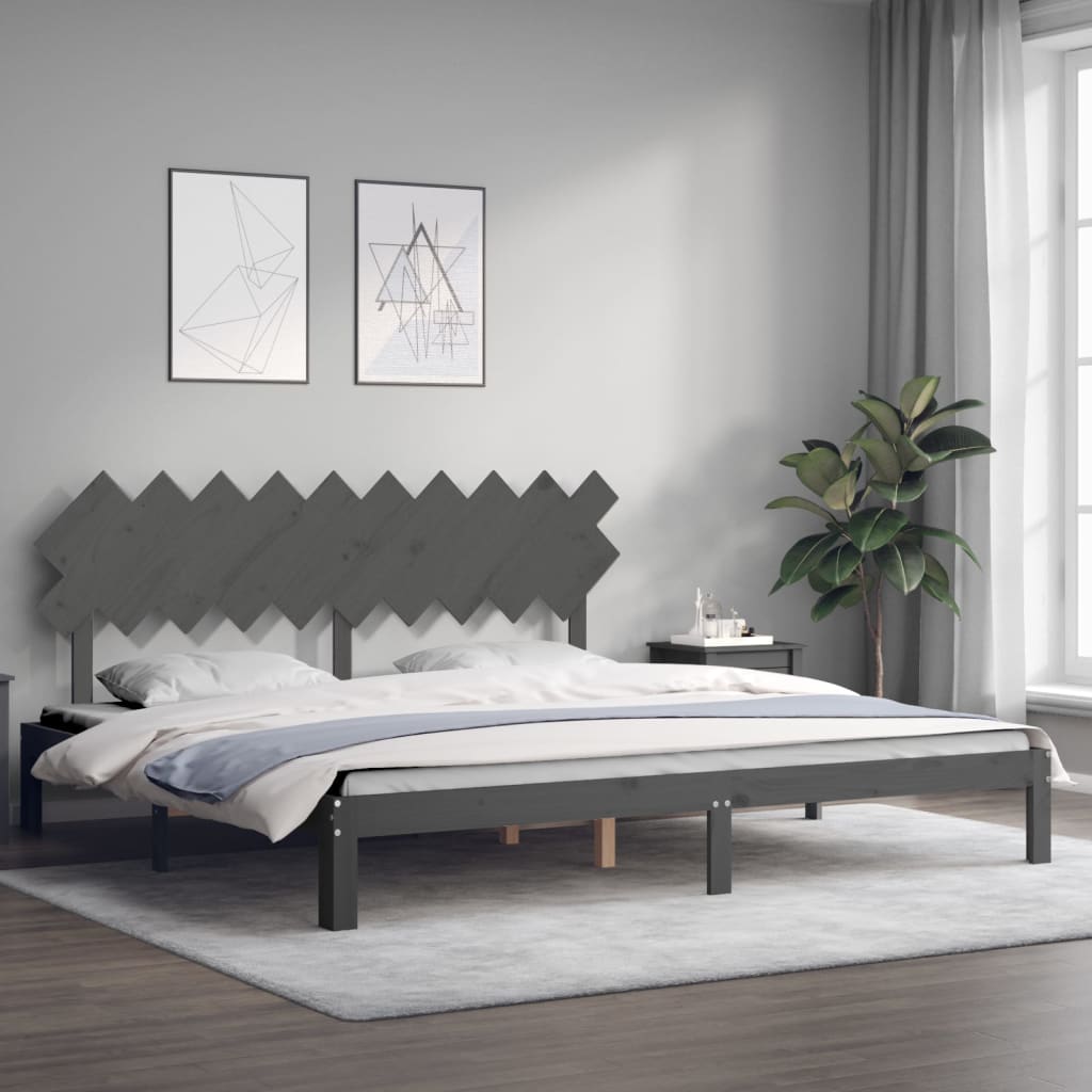 vidaXL Estrutura de cama com cabeceira 200x200 cm madeira maciça cinza