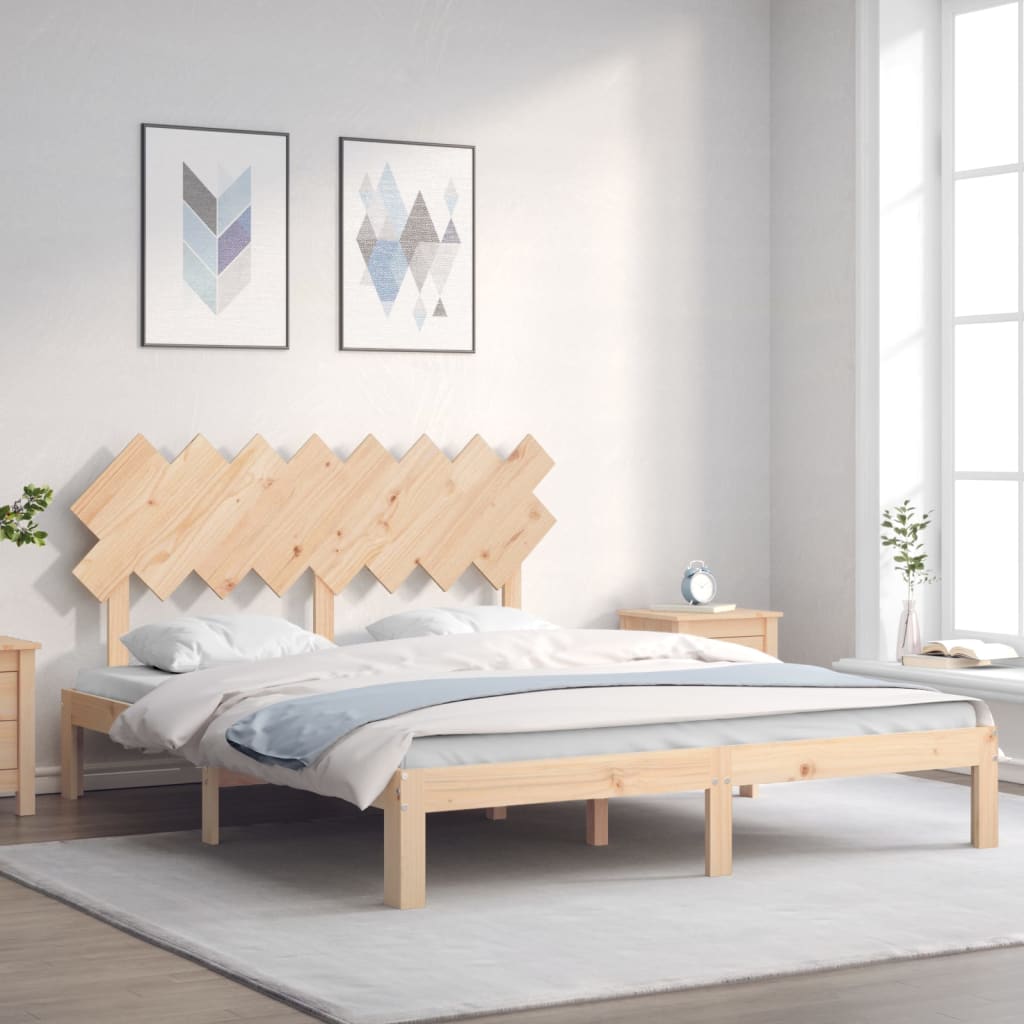 vidaXL Estrutura de cama com cabeceira 160x200 cm madeira maciça