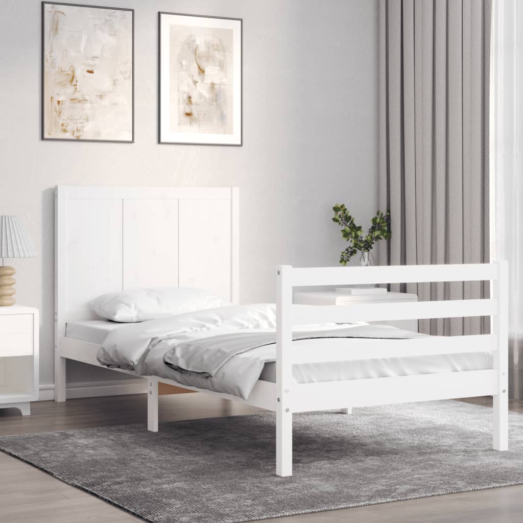 vidaXL Estrutura de cama com cabeceira 100x200cm madeira maciça branco