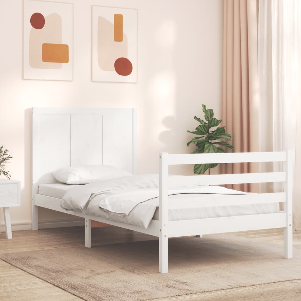 vidaXL Estrutura de cama com cabeceira 100x200cm madeira maciça branco