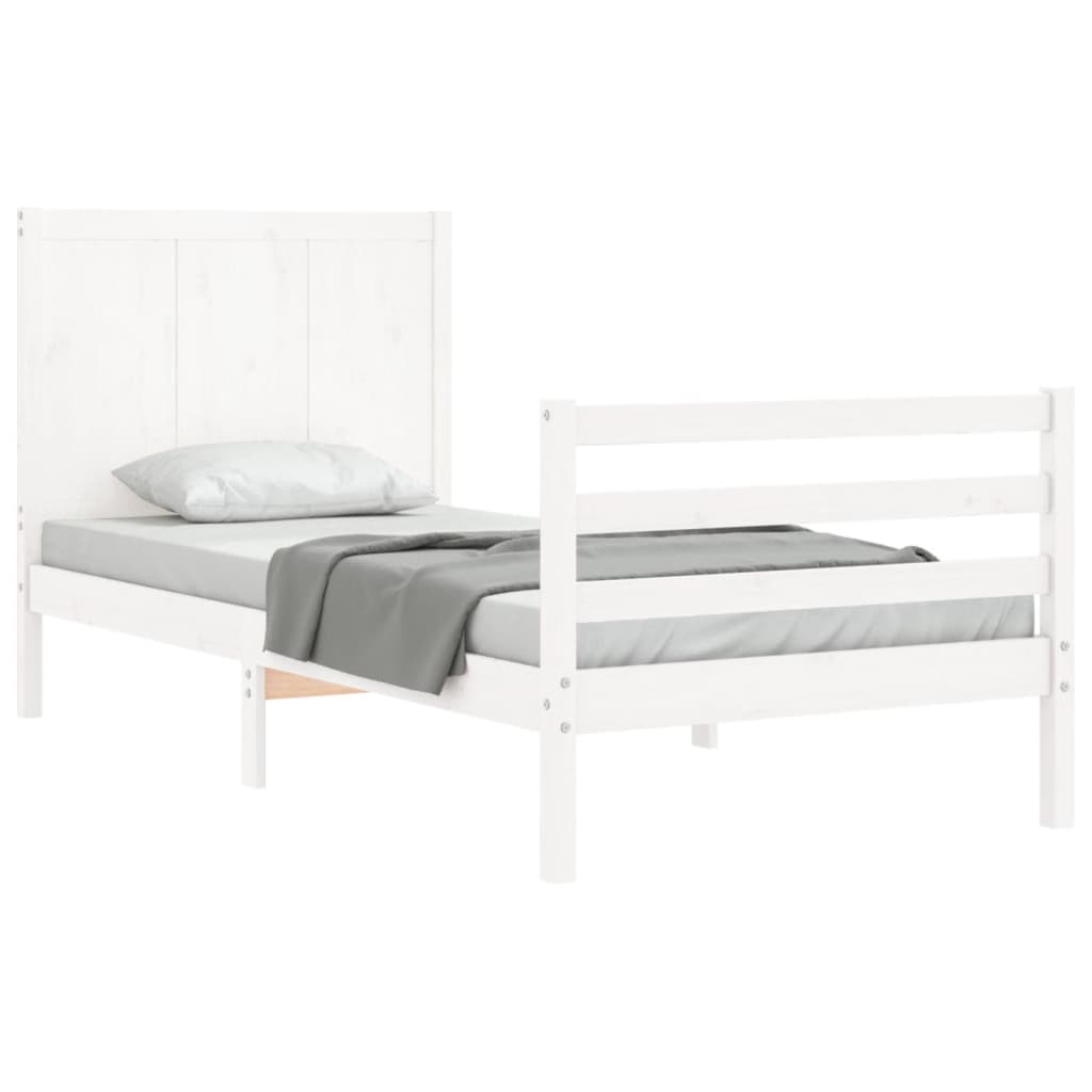 vidaXL Estrutura de cama com cabeceira 100x200cm madeira maciça branco