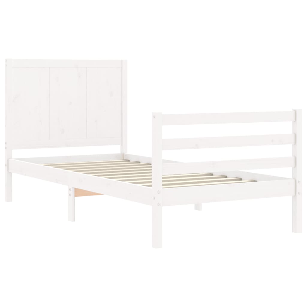 vidaXL Estrutura de cama com cabeceira 100x200cm madeira maciça branco