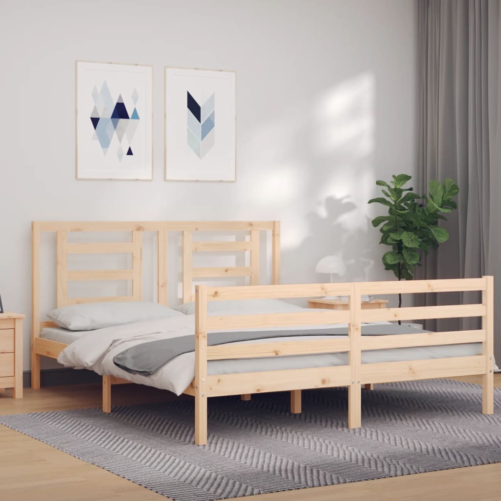 vidaXL Estrutura de cama com cabeceira 160x200 cm madeira maciça