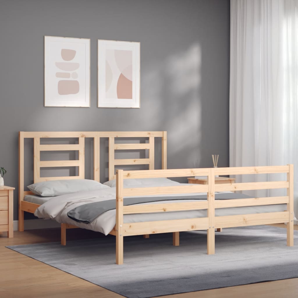 vidaXL Estrutura de cama com cabeceira 160x200 cm madeira maciça