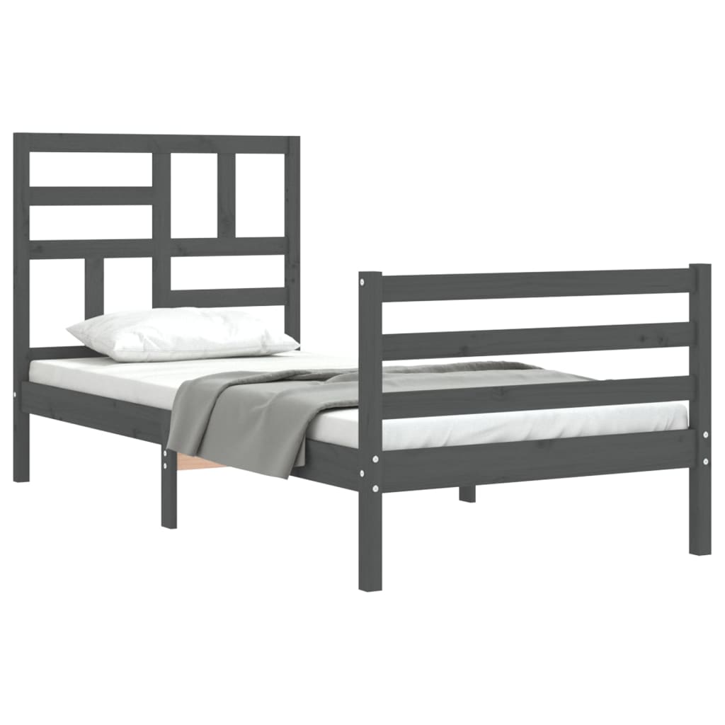 vidaXL Estrutura de cama com cabeceira 90x200 cm madeira maciça cinza