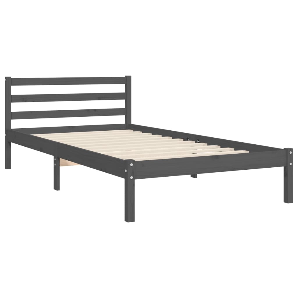 vidaXL Estrutura de cama com cabeceira 90x200 cm madeira maciça cinza