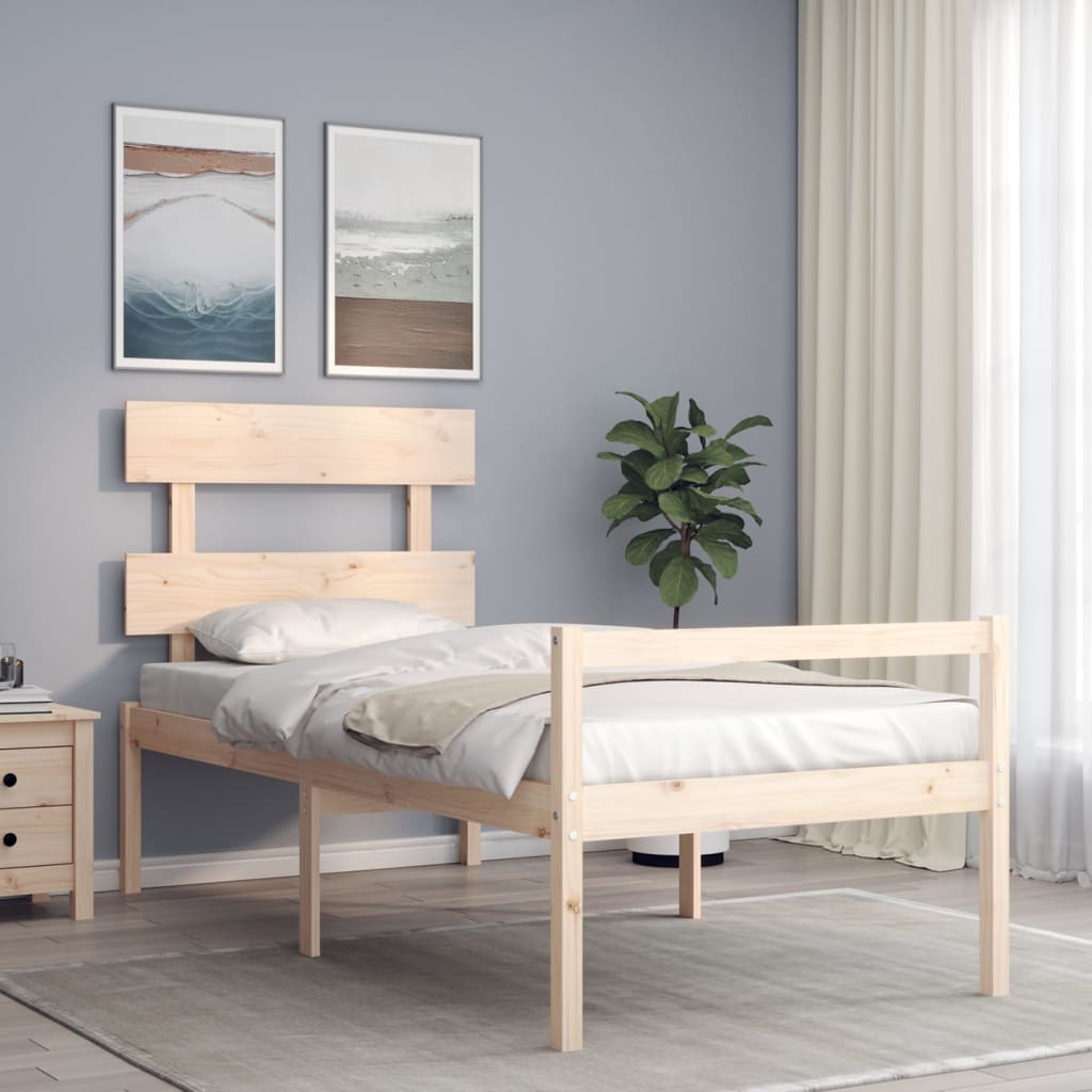 vidaXL Cama para idosos com cabeceira 90x200 cm madeira maciça