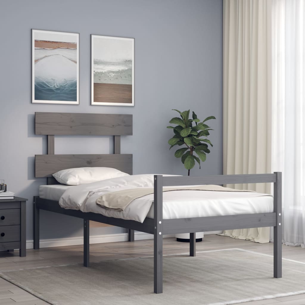 vidaXL Cama para idosos c/ cabeceira 100x200cm madeira maciça cinzento