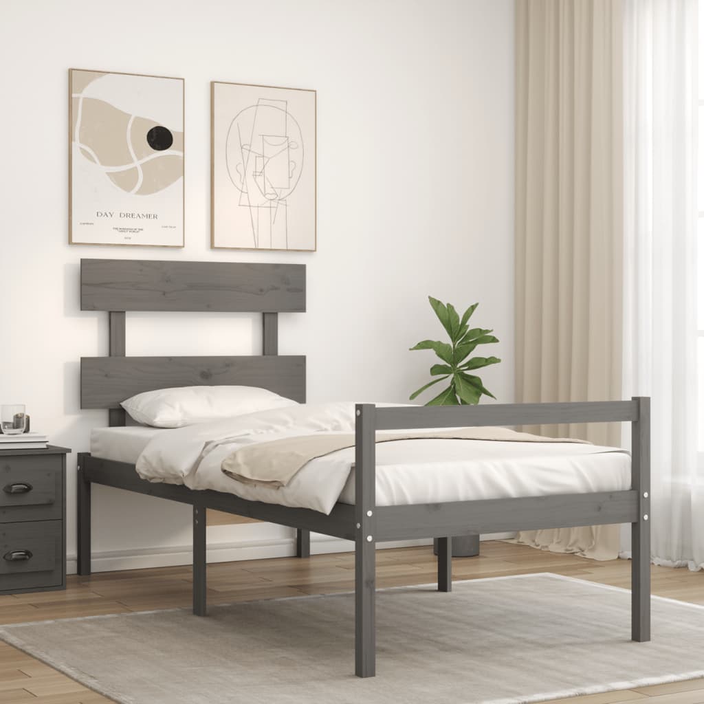 vidaXL Cama para idosos c/ cabeceira 100x200cm madeira maciça cinzento