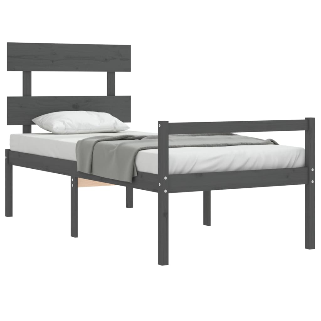 vidaXL Cama para idosos c/ cabeceira 100x200cm madeira maciça cinzento