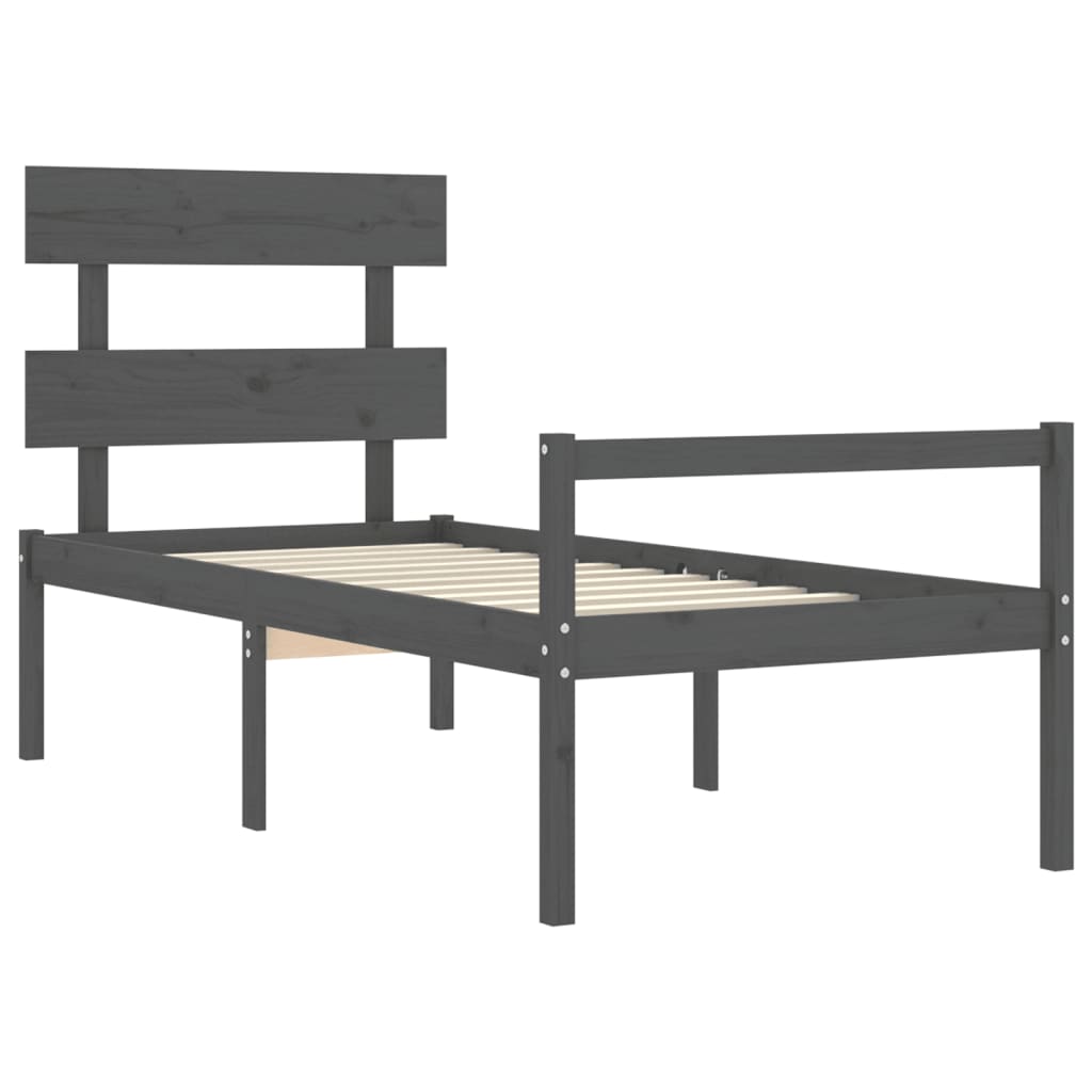 vidaXL Cama para idosos c/ cabeceira 100x200cm madeira maciça cinzento