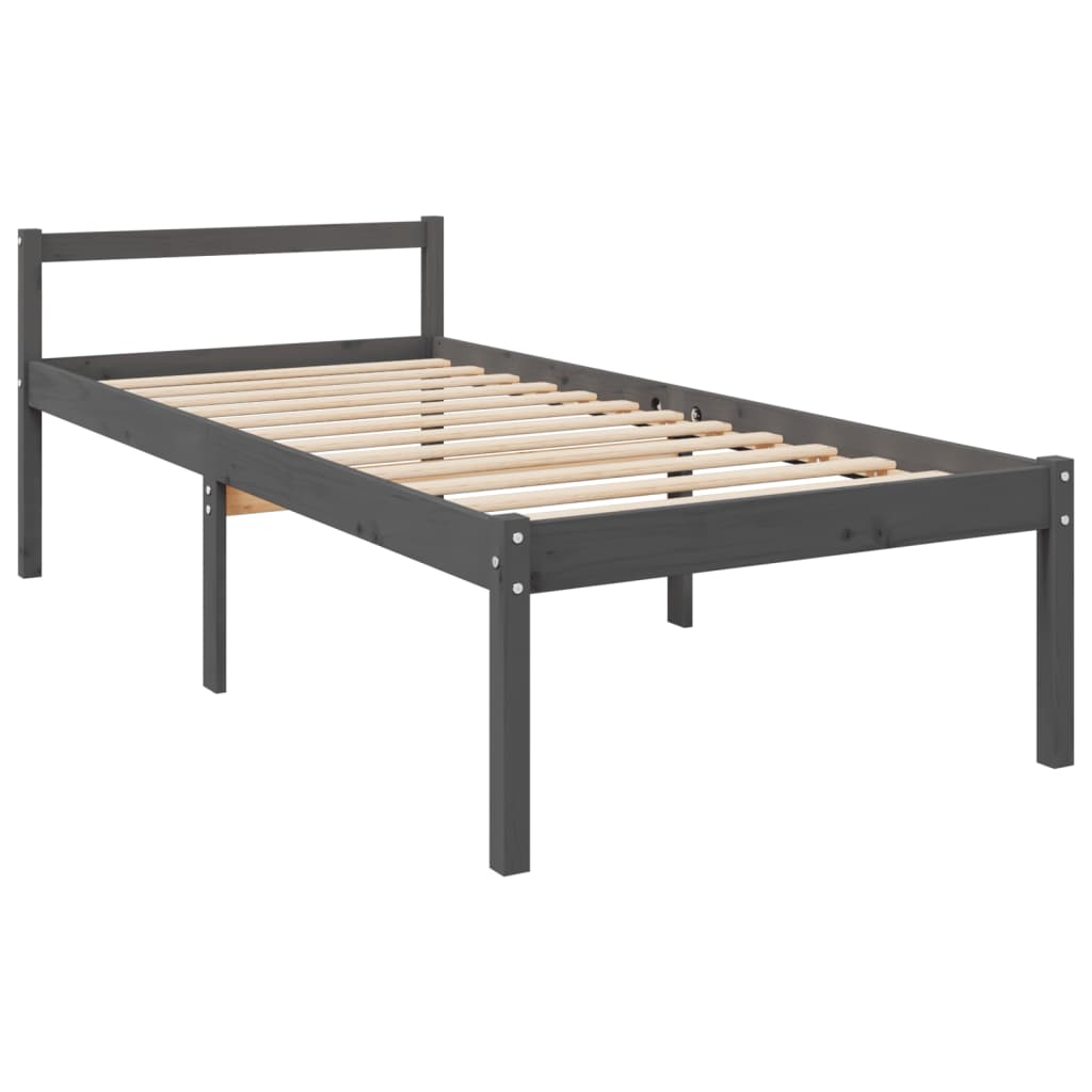 vidaXL Cama para idosos c/ cabeceira 100x200cm madeira maciça cinzento