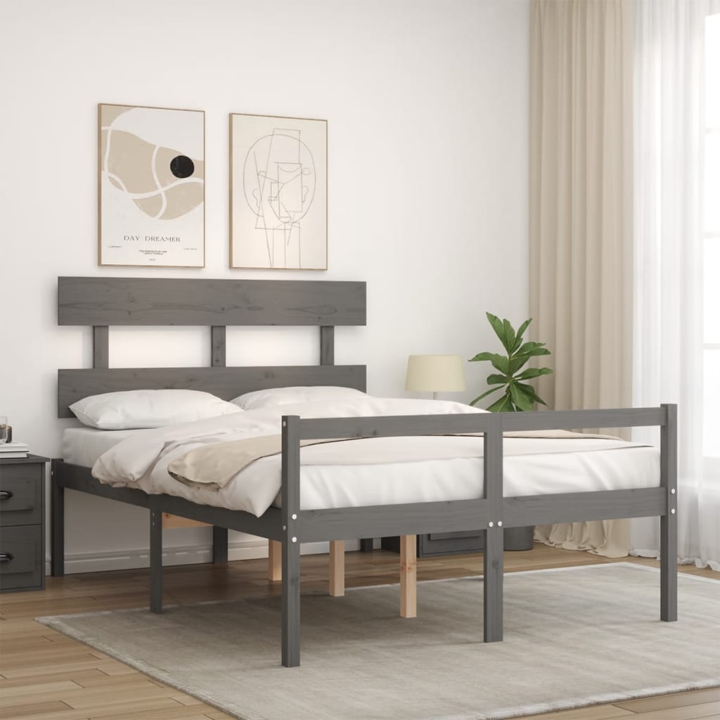 vidaXL Cama para idosos c/ cabeceira 120x200cm madeira maciça cinzento