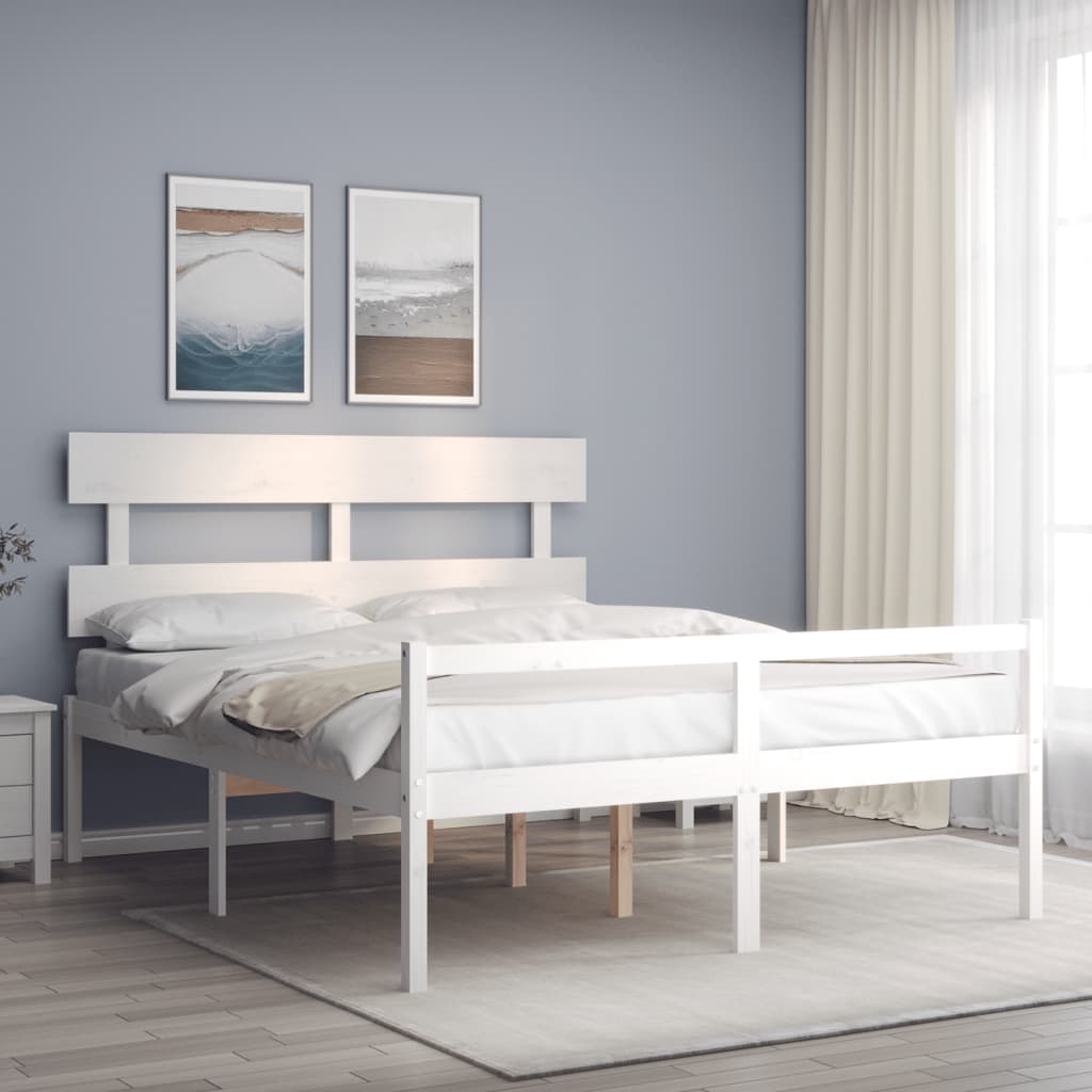 vidaXL Cama para idosos com cabeceira 160x200 cm madeira maciça branco