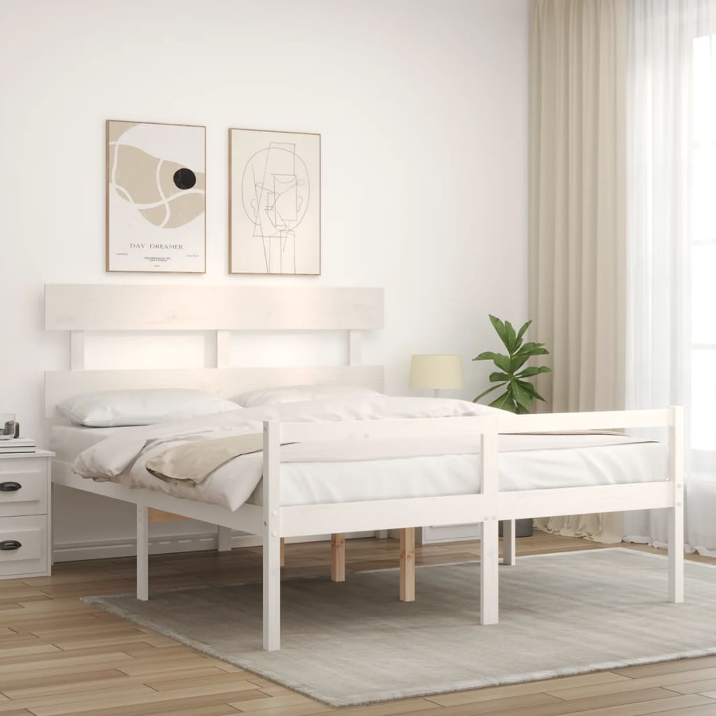 vidaXL Cama para idosos com cabeceira 160x200 cm madeira maciça branco