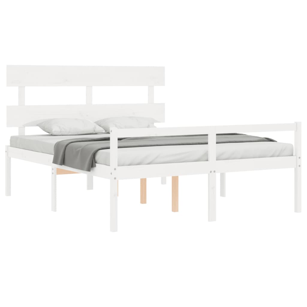 vidaXL Cama para idosos com cabeceira 160x200 cm madeira maciça branco