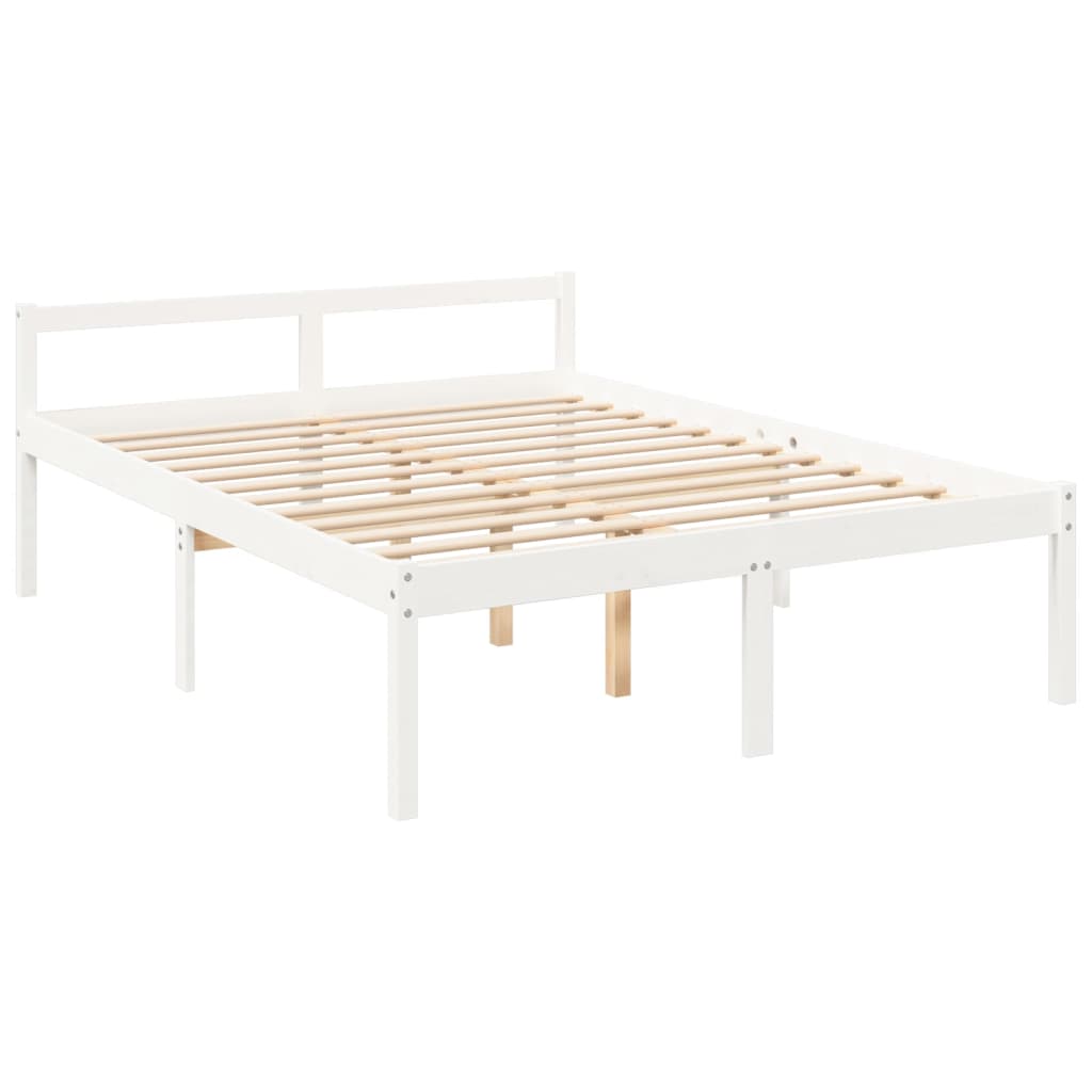 vidaXL Cama para idosos com cabeceira 160x200 cm madeira maciça branco