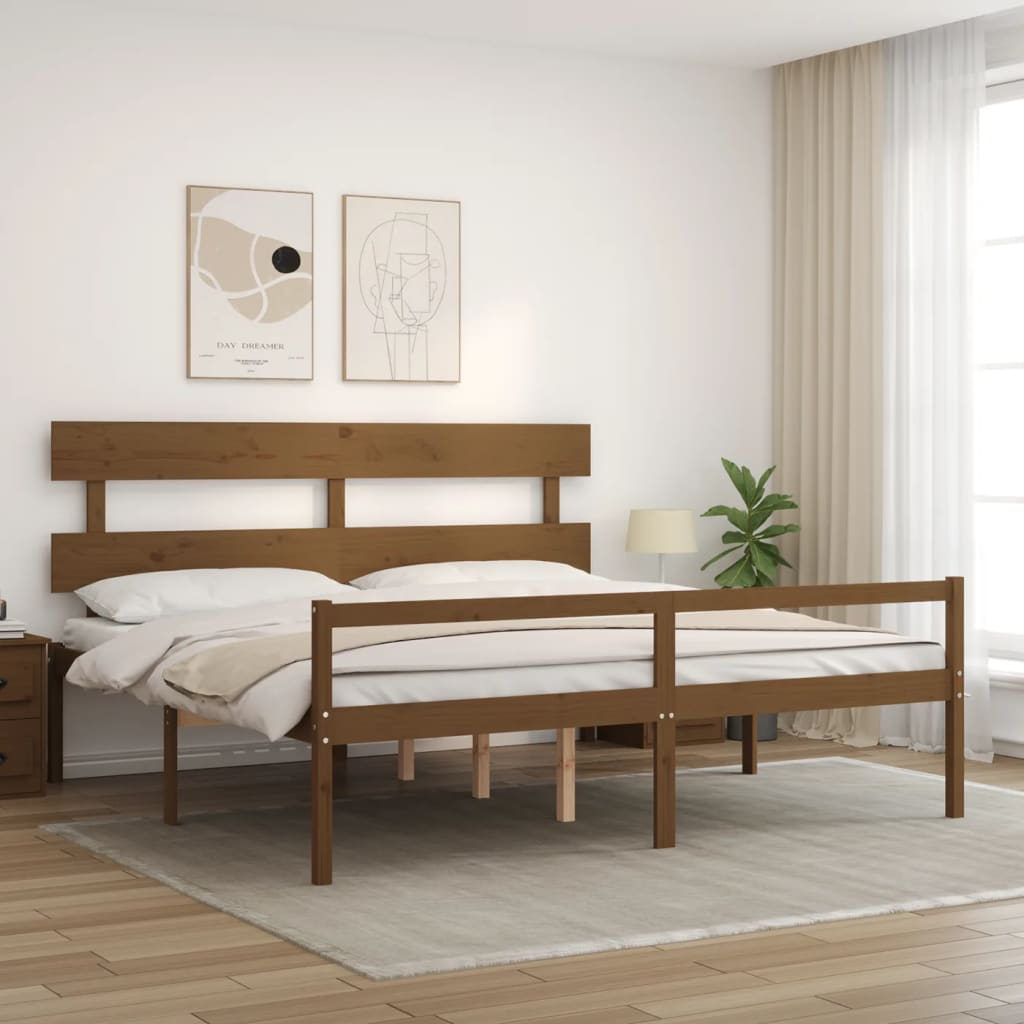 vidaXL Cama para idosos c/ cabeceira 200x200 cm madeira castanho-mel