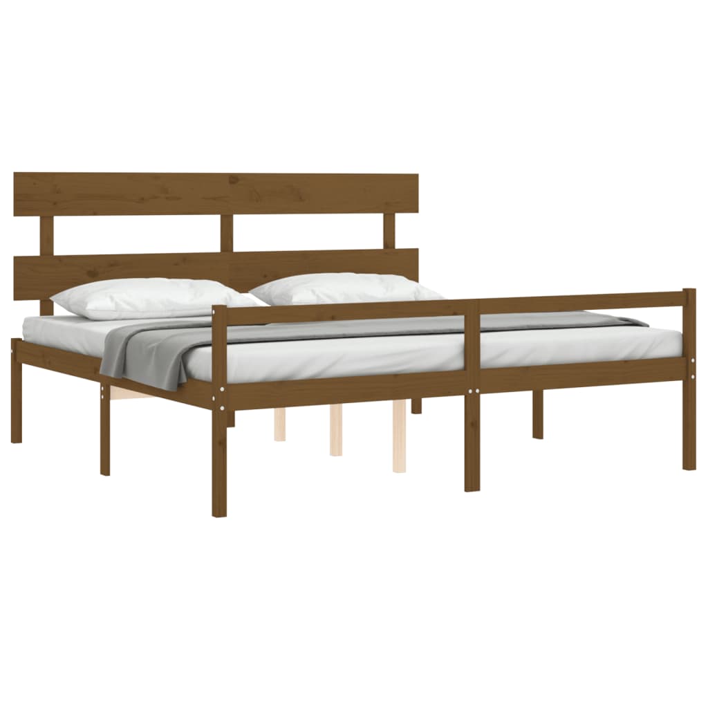 vidaXL Cama para idosos c/ cabeceira 200x200 cm madeira castanho-mel