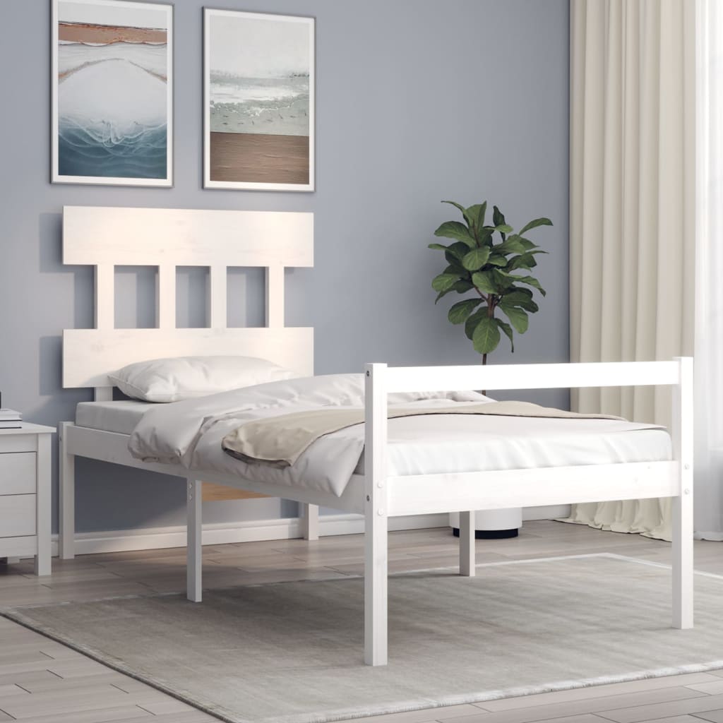 vidaXL Cama para idosos com cabeceira 100x200 cm madeira maciça branco